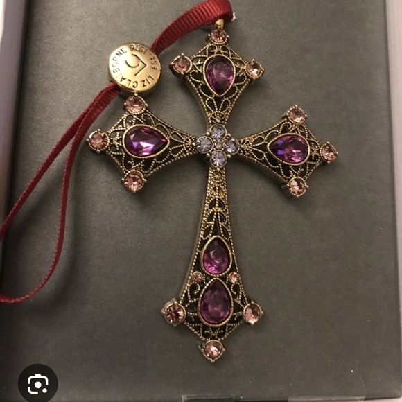 Liz Claiborne Other - Liz Claiborne Elegant Gold/ Brass Cross Ornament w Purple Amethyst Jewels 2018